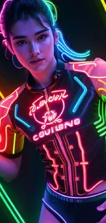 Neon futuristic fashion-themed mobile wallpaper.