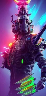 Neon futuristic warrior with vibrant colors.