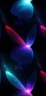 Neon galaxy bunny with vibrant colors on dark background.