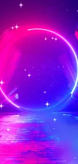 Neon galaxy circle wallpaper with vibrant colors.