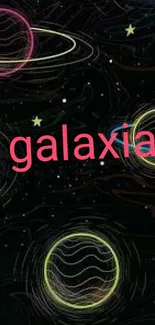 Vibrant neon galaxy wallpaper with planets and stars.