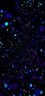 Neon galaxy abstract mobile wallpaper with vibrant blue and green dots.