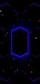 Neon galaxy wallpaper with hexagonal pattern and luminous stars.