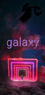 Neon galaxy portal with vibrant colors on mobile wallpaper.