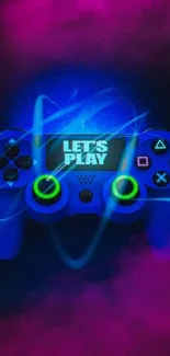 Neon game controller wallpaper with 'Let's Play' text.