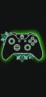 Neon green game controller on black background wallpaper.