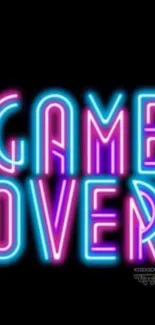 Vibrant neon 'Game Over' text on a black background wallpaper.