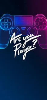 Neon game controller with 'Are you player?' text against dark background.