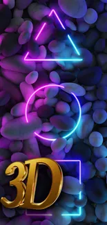 Neon shapes on purple stones mobile wallpaper.