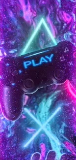 Neon-themed wallpaper with game controller.