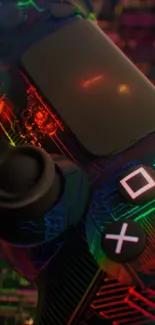 Neon-lit gaming controller with circuitry design