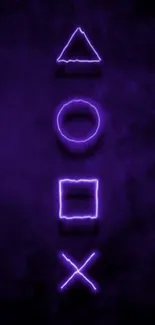 Neon PlayStation symbols on dark background.