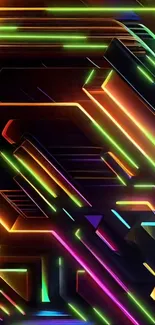 Neon geometric abstract wallpaper with vibrant lines.