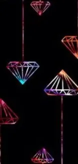 Neon geometric diamond shapes on black background.