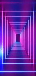 Neon geometric mobile wallpaper with vibrant pink and blue tunnel effect.