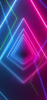 Colorful neon triangles in geometric design for mobile wallpaper.