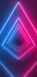 Neon blue and pink geometric shapes illuminated in futuristic style.