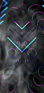 Neon geometric mobile wallpaper with abstract shapes and vibrant colors.