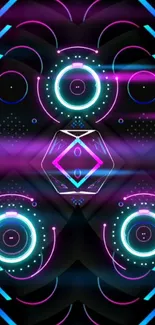 Bright neon geometric background with circles.