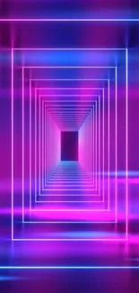 Neon geometric tunnel wallpaper with pink and blue lights.