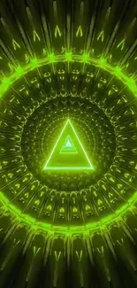 Vibrant neon green triangle geometric wallpaper.