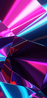 A vibrant neon geometric pattern in purple and blue hues.