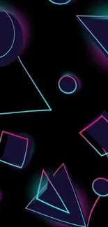 Neon geometric shapes on a dark background.