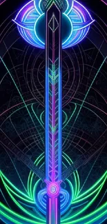 Futuristic neon geometric sword design wallpaper.