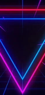 Vibrant neon triangle abstract wallpaper with blue and pink hues.