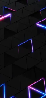 Neon triangles with black geometric background.