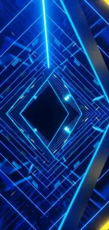 Neon blue geometric tunnel with glowing lines.