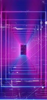 Neon geometric tunnel in purple and blue hues, perfect for tech-themed wallpapers.