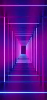 Vibrant neon geometric wallpaper with blue and pink tunnel pattern.