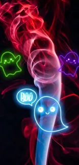 Colorful neon ghosts in vibrant smoke art wallpaper.