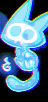 Neon glitch art wallpaper with a cute ghost design glowing in vibrant colors.