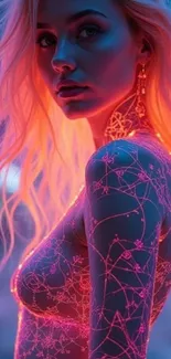 Neon glow portrait of a woman in artistic light.