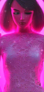 Futuristic art with neon pink glow and intricate lace design.