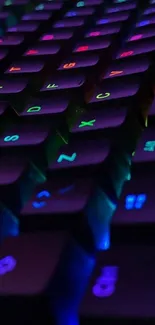 Neon keyboard with glowing colorful keys.