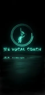 Neon glow wallpaper with bird logo reflecting teal color.