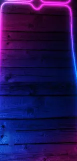 Neon pink and blue phone wallpaper with wood texture and futuristic design.