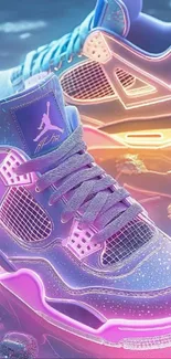 Neon glow sneakers depicted in vibrant colors.