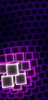 Futuristic neon glowing cubes wallpaper with purple and black hues.