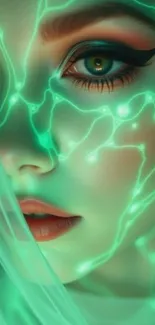Digital art of a glowing neon face with intricate details.
