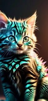 Neon glowing kitten with vibrant colors in an artistic style wallpaper.