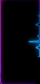 Neon glowing lines with heartbeat style on black background.