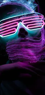 Neon glowing mask with sunglasses in vibrant colors.