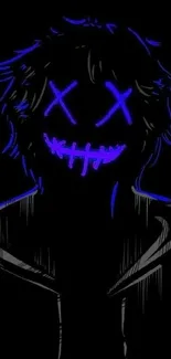 A neon glowing face with a dark mysterious style on a phone wallpaper.