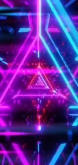 Neon triangle wallpaper with pink and blue glowing lines.