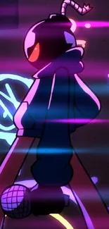 Neon graffiti art with a stylized character holding a microphone.