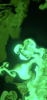 Neon green abstract smoke art wallpaper with swirling patterns.